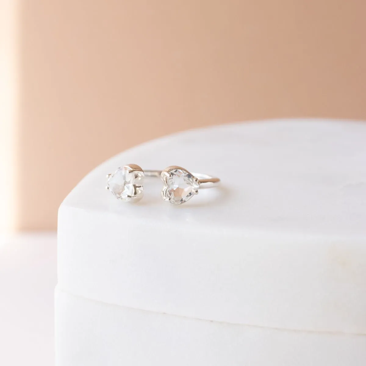 LOVE DUO HEART RING - WHITE TOPAZ & SILVER