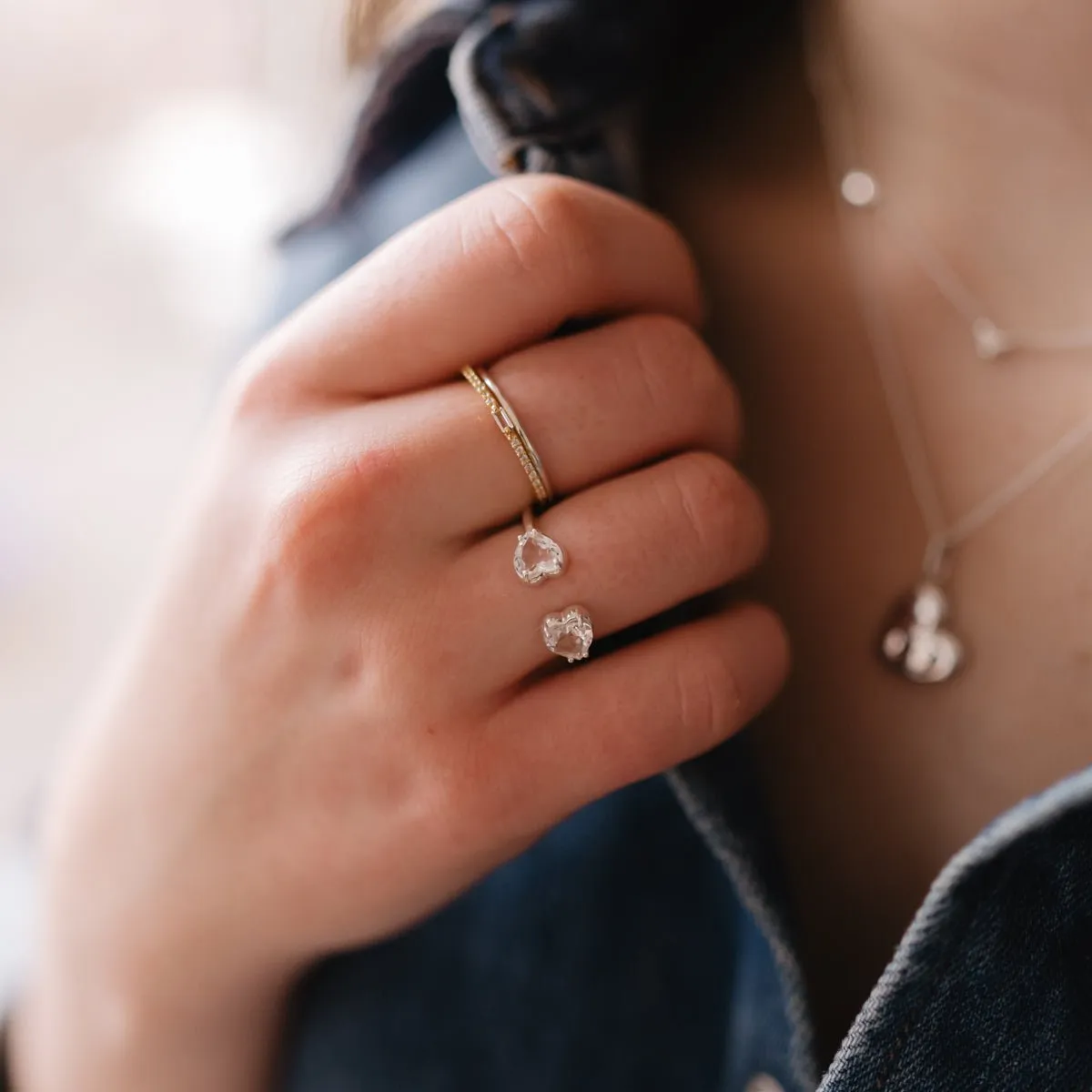 LOVE DUO HEART RING - WHITE TOPAZ & SILVER