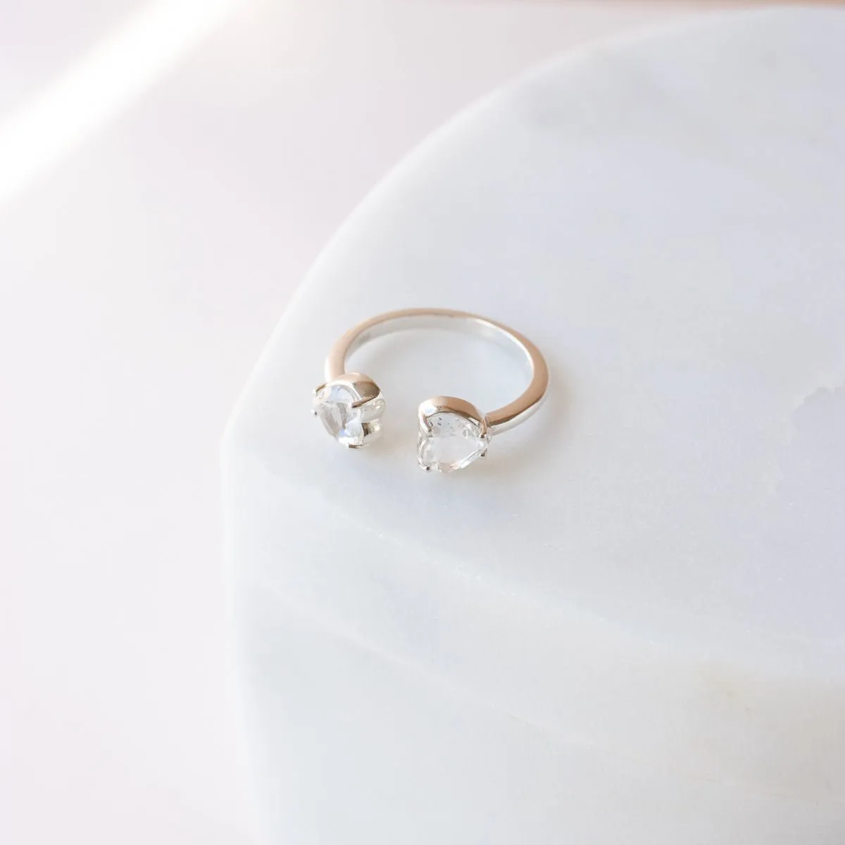 LOVE DUO HEART RING - WHITE TOPAZ & SILVER