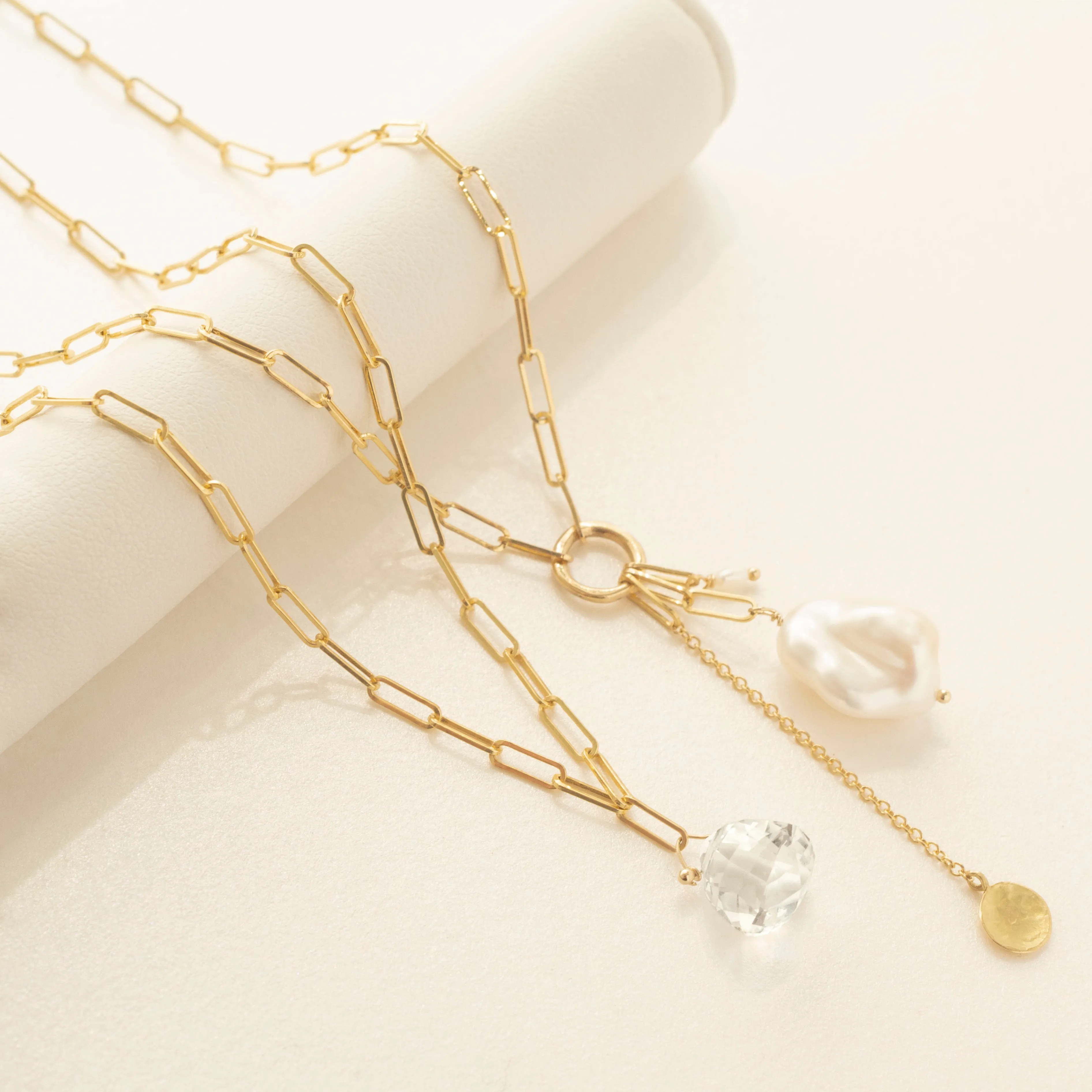 Luna' Paperclip and Keshi Nugget Necklace