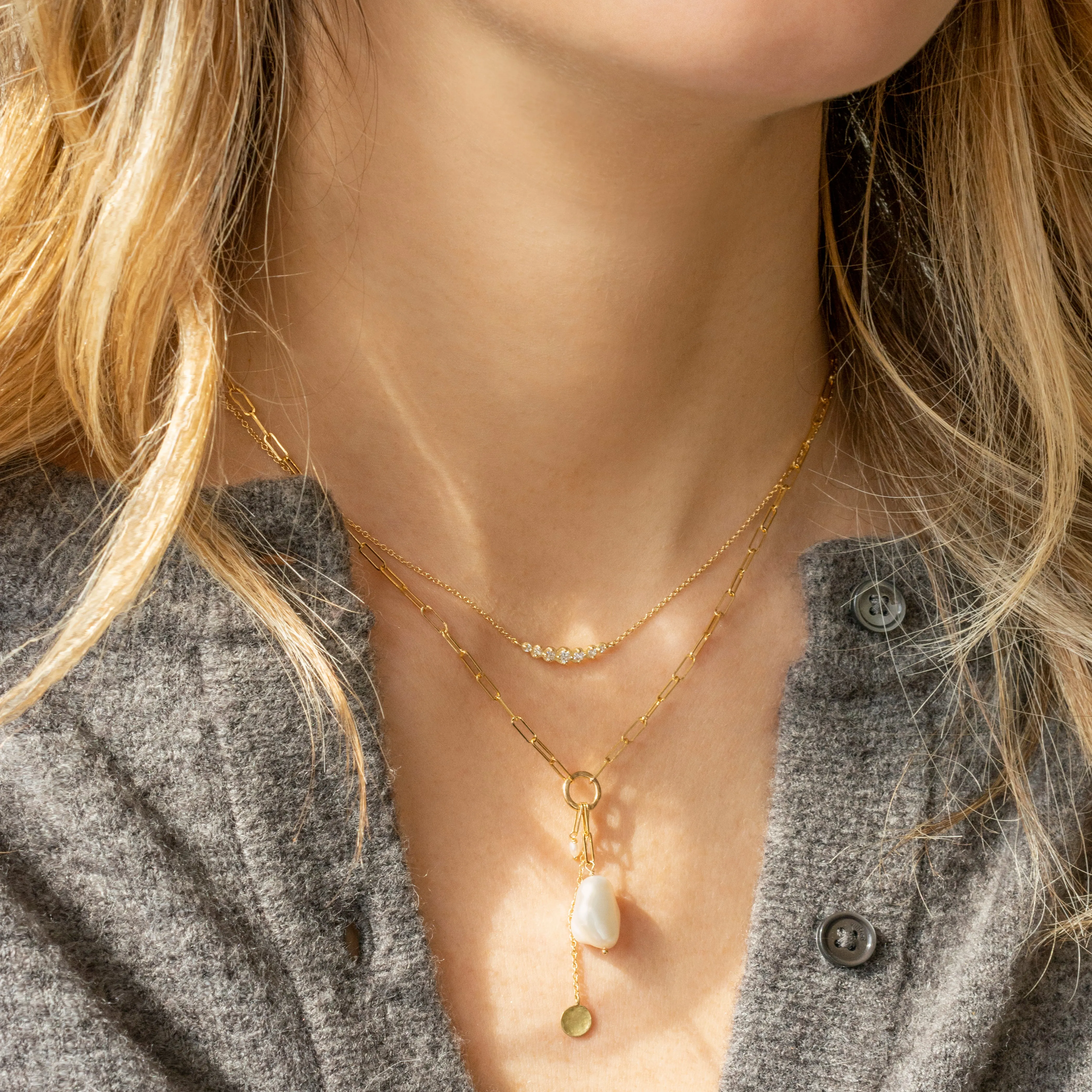 Luna' Paperclip and Keshi Nugget Necklace