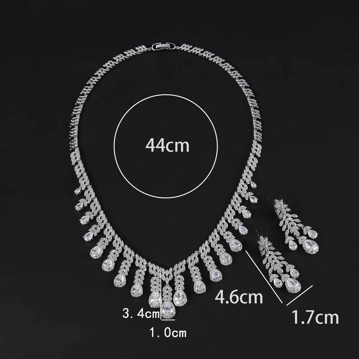 Luxury 2pcs Water Drop Cubic Zirconia Necklace And Earrings For Bride Wedding Jewelry Set Celebration Accessories CN11014