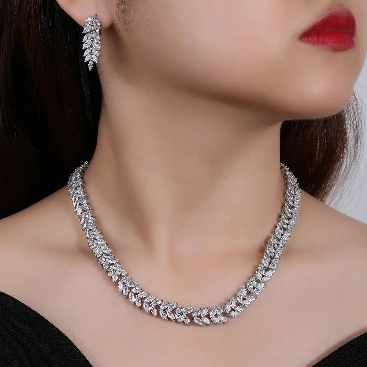 Luxury Bridal Jewelry CZ Crystal Necklace and Earring Set, Suitable For Wedding Dinner, Girlfriend Gift, Free Shipping CN10273
