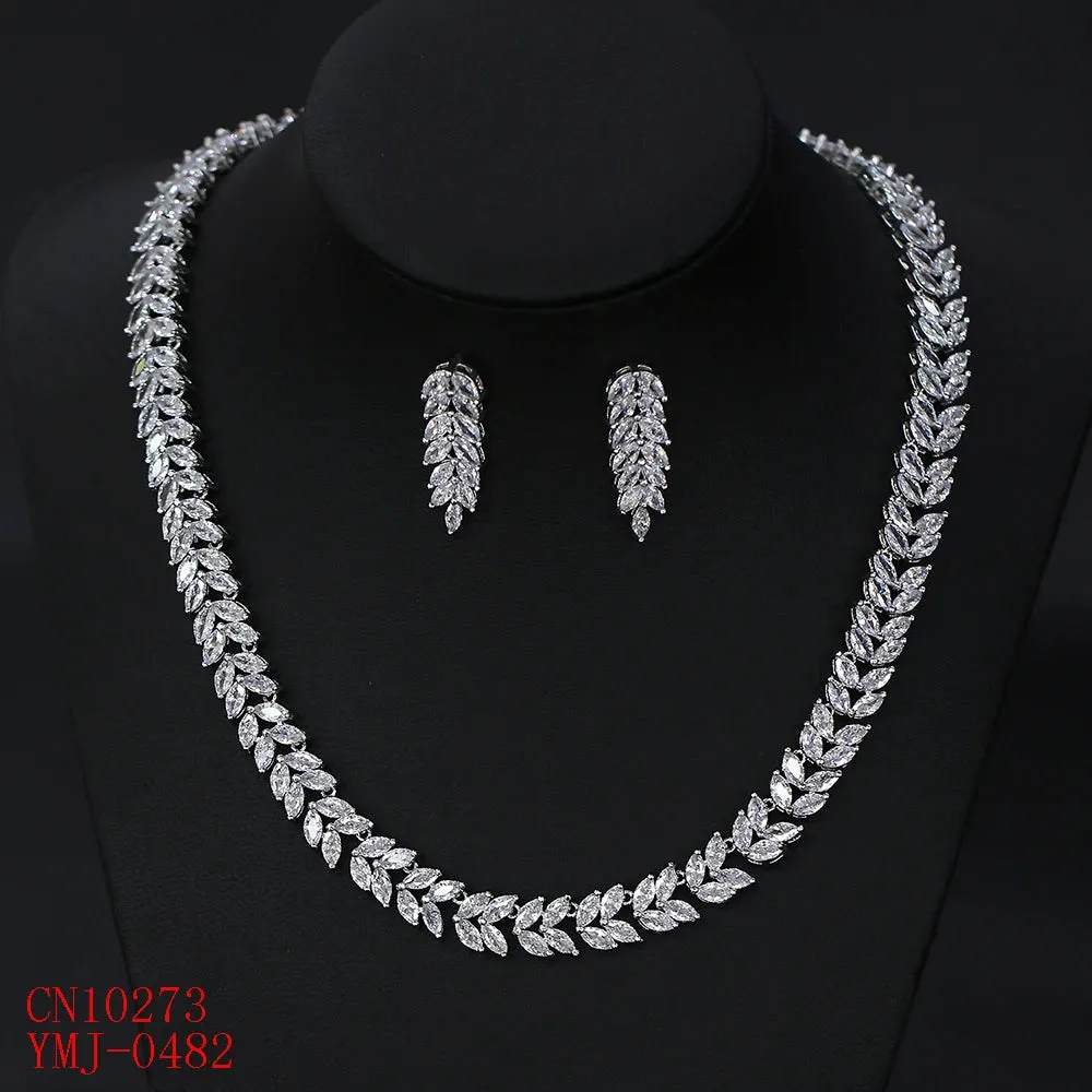 Luxury Bridal Jewelry CZ Crystal Necklace and Earring Set, Suitable For Wedding Dinner, Girlfriend Gift, Free Shipping CN10273