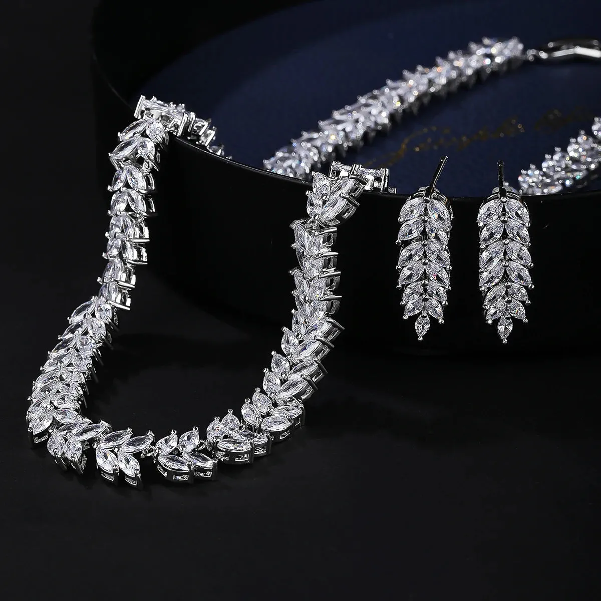 Luxury Bridal Jewelry CZ Crystal Necklace and Earring Set, Suitable For Wedding Dinner, Girlfriend Gift, Free Shipping CN10273