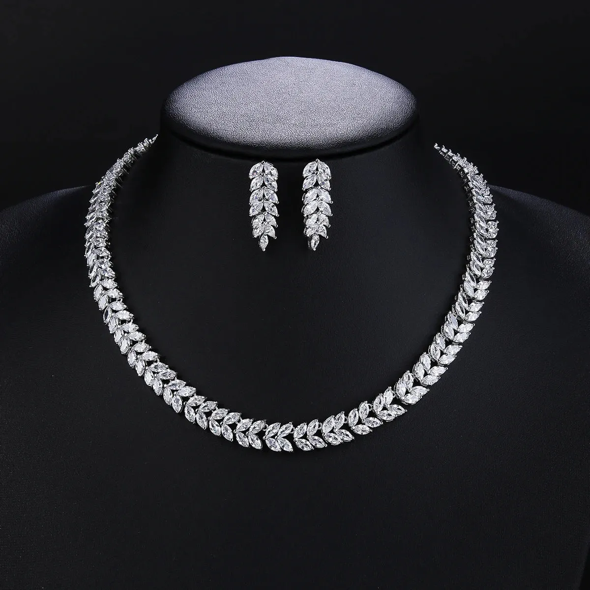 Luxury Bridal Jewelry CZ Crystal Necklace and Earring Set, Suitable For Wedding Dinner, Girlfriend Gift, Free Shipping CN10273
