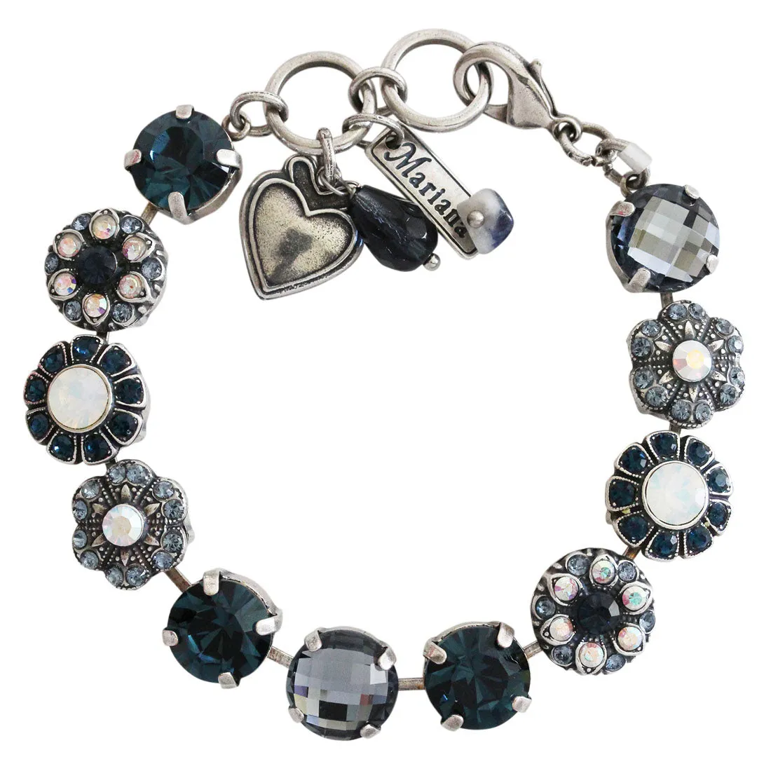 Mariana "Mood Indigo" Silver Plated Large Round Floral Statement Crystal Bracelet, 4284 1069