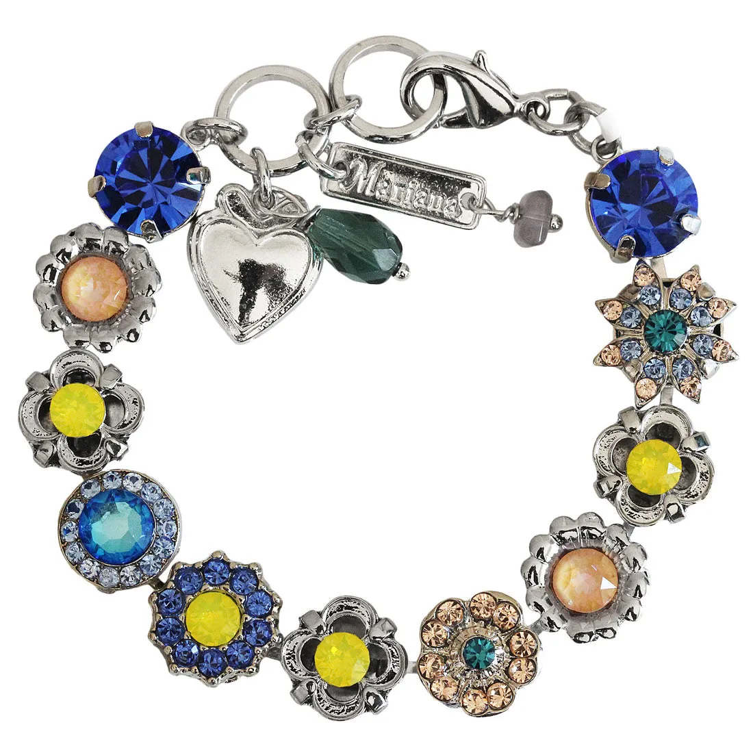 Mariana "Sun-Kissed Rainbow" Rhodium Plated  Flower Garden Floral Mosaic Crystal Bracelet, Multi Color 4072 168-1ro