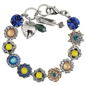 Mariana "Sun-Kissed Rainbow" Rhodium Plated  Flower Garden Floral Mosaic Crystal Bracelet, Multi Color 4072 168-1ro