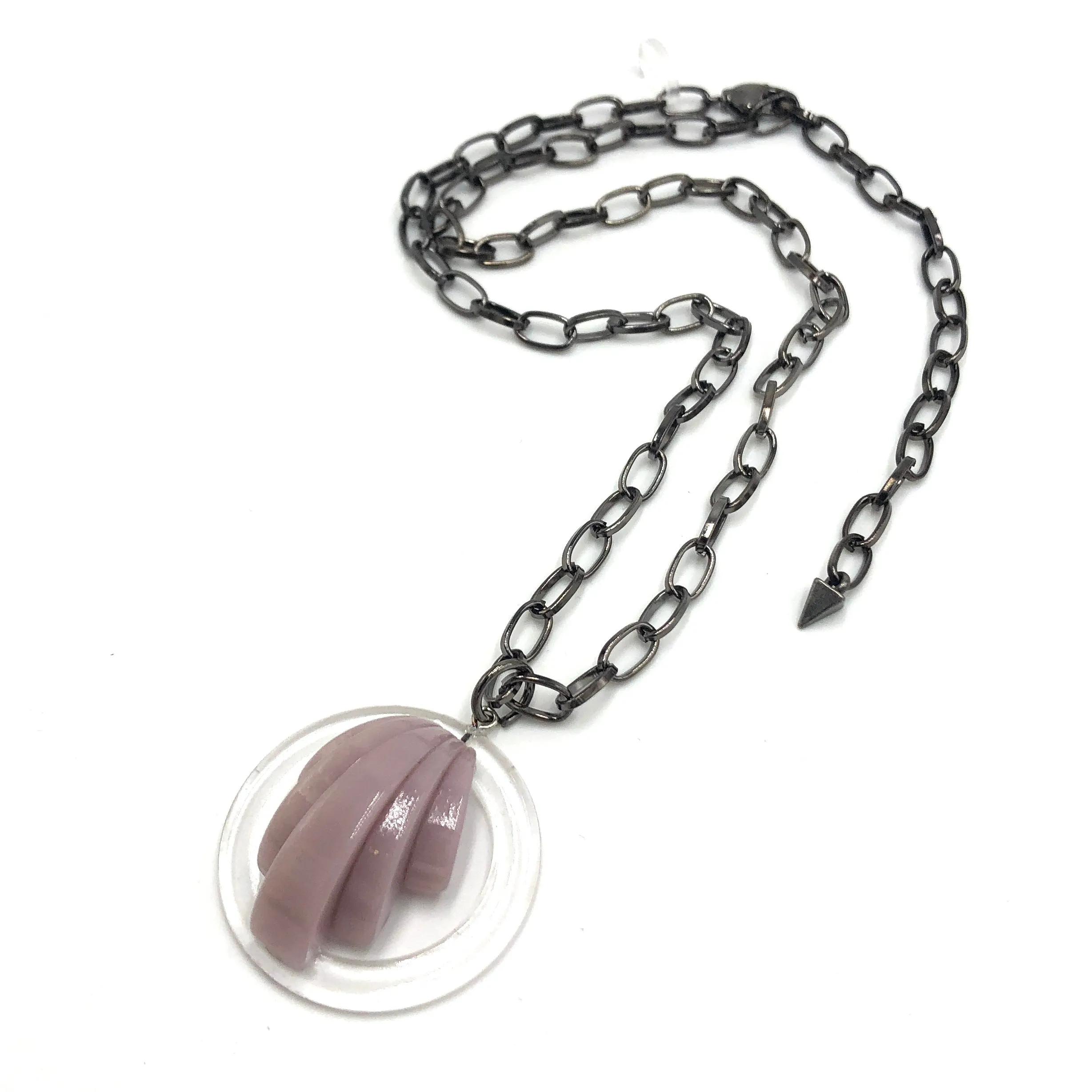 Mauve Pink Carved Deco Chain Necklace