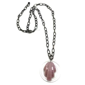 Mauve Pink Carved Deco Chain Necklace