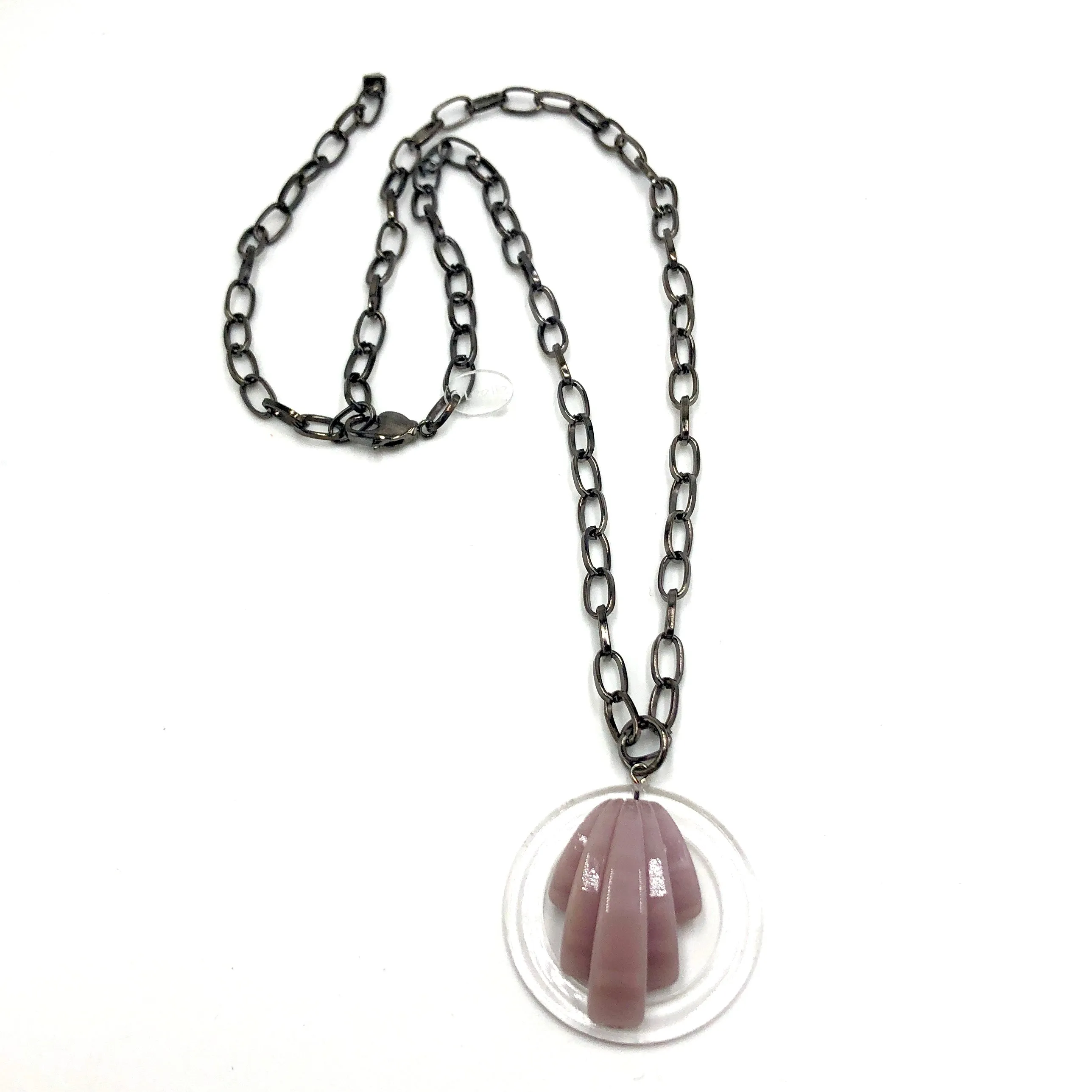 Mauve Pink Carved Deco Chain Necklace