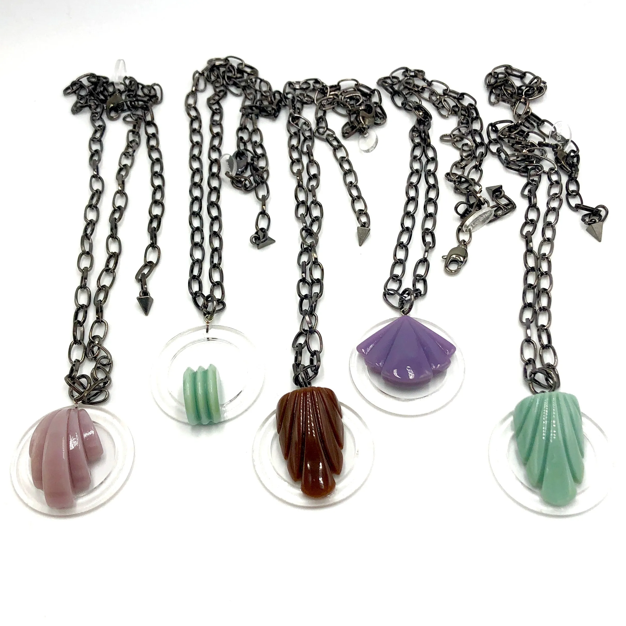 Mauve Pink Carved Deco Chain Necklace