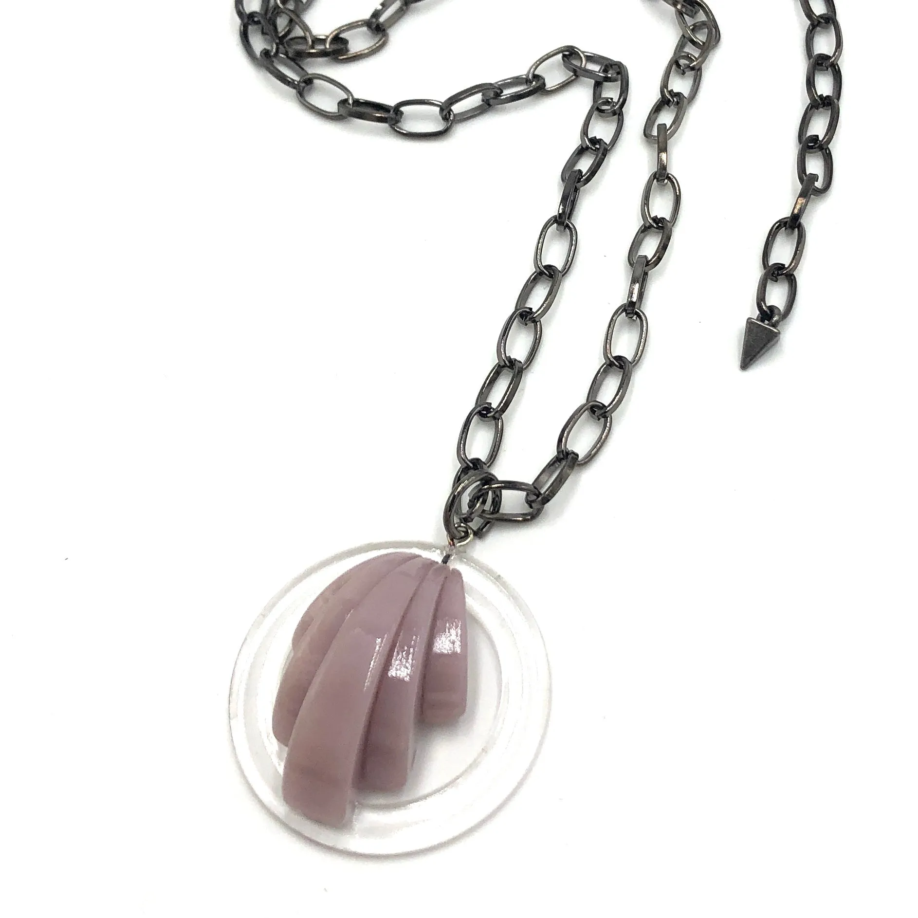 Mauve Pink Carved Deco Chain Necklace