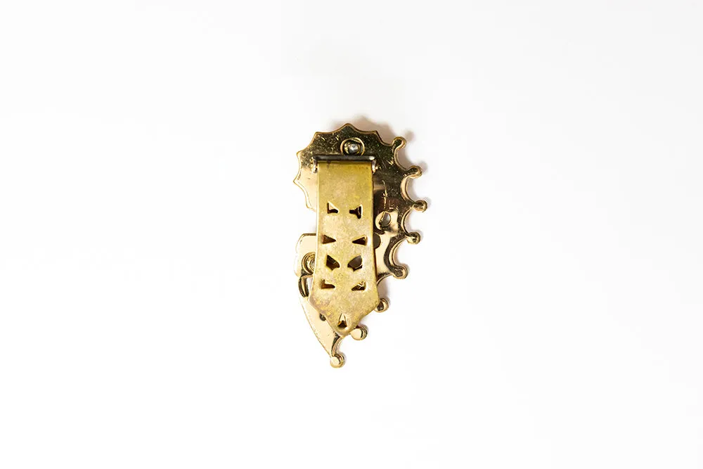 McCLELLAND BARCLAY Art Moderne Gold Plated with Red Stones Spiral Dress Clip