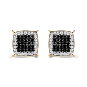 Men's 10K Yellow Gold 1/2 Cttw White and Black Treated Diamond Earring (Black / I-J Color, I2-I3 Clarity)