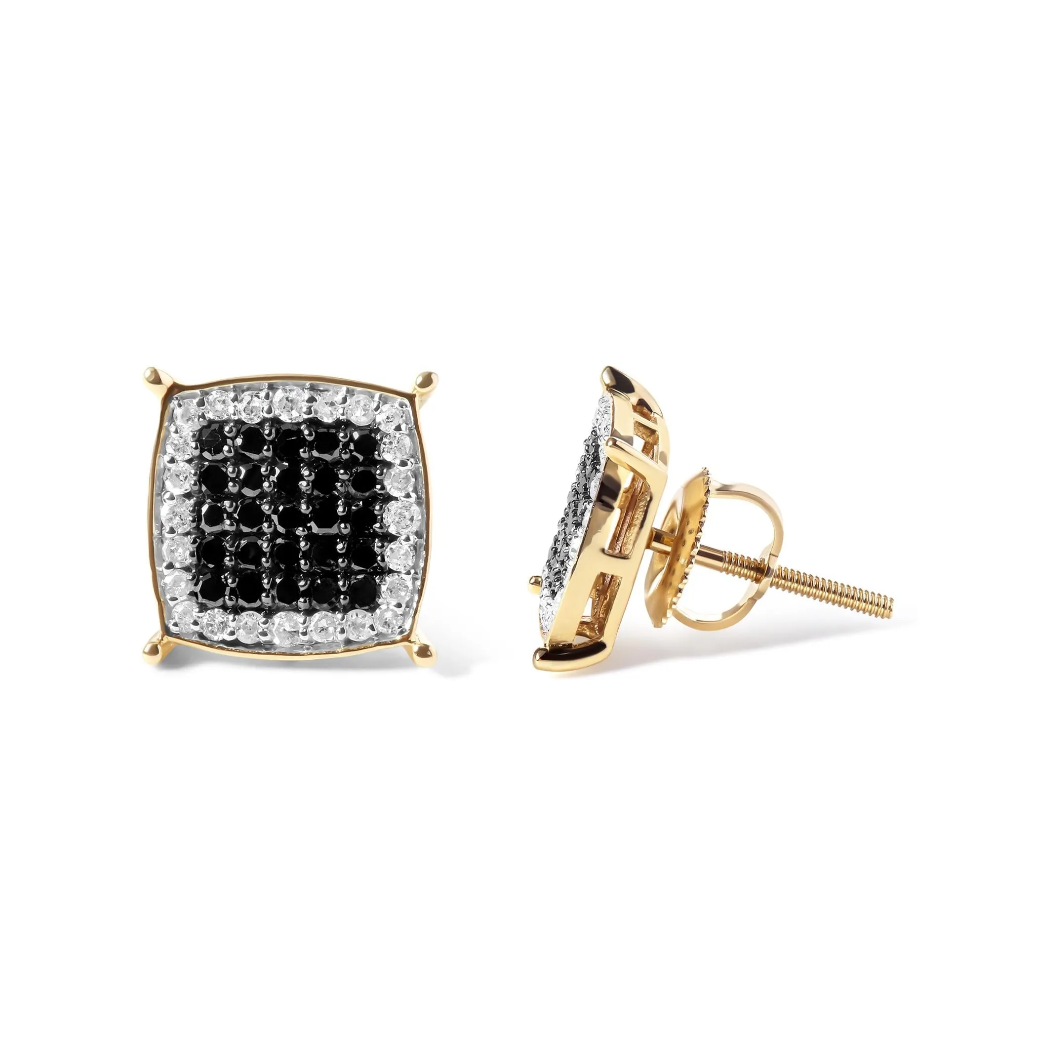 Men's 10K Yellow Gold 1/2 Cttw White and Black Treated Diamond Earring (Black / I-J Color, I2-I3 Clarity)