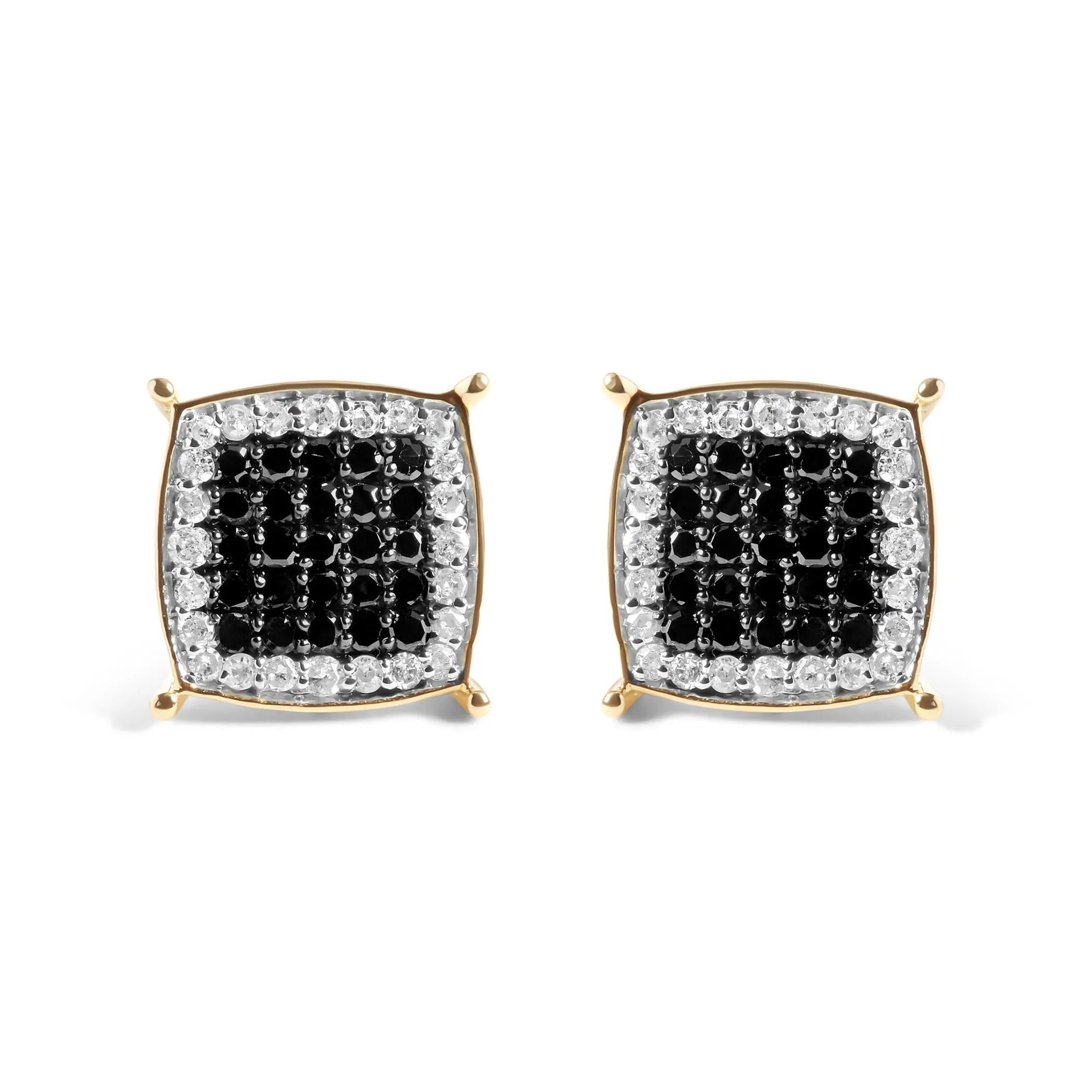 Men's 10K Yellow Gold 1/2 Cttw White and Black Treated Diamond Earring (Black / I-J Color, I2-I3 Clarity)