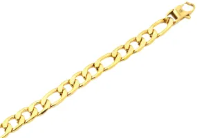 Mens Gold Plated Textured Stainless Steel Figaro Link Chain Bracelet