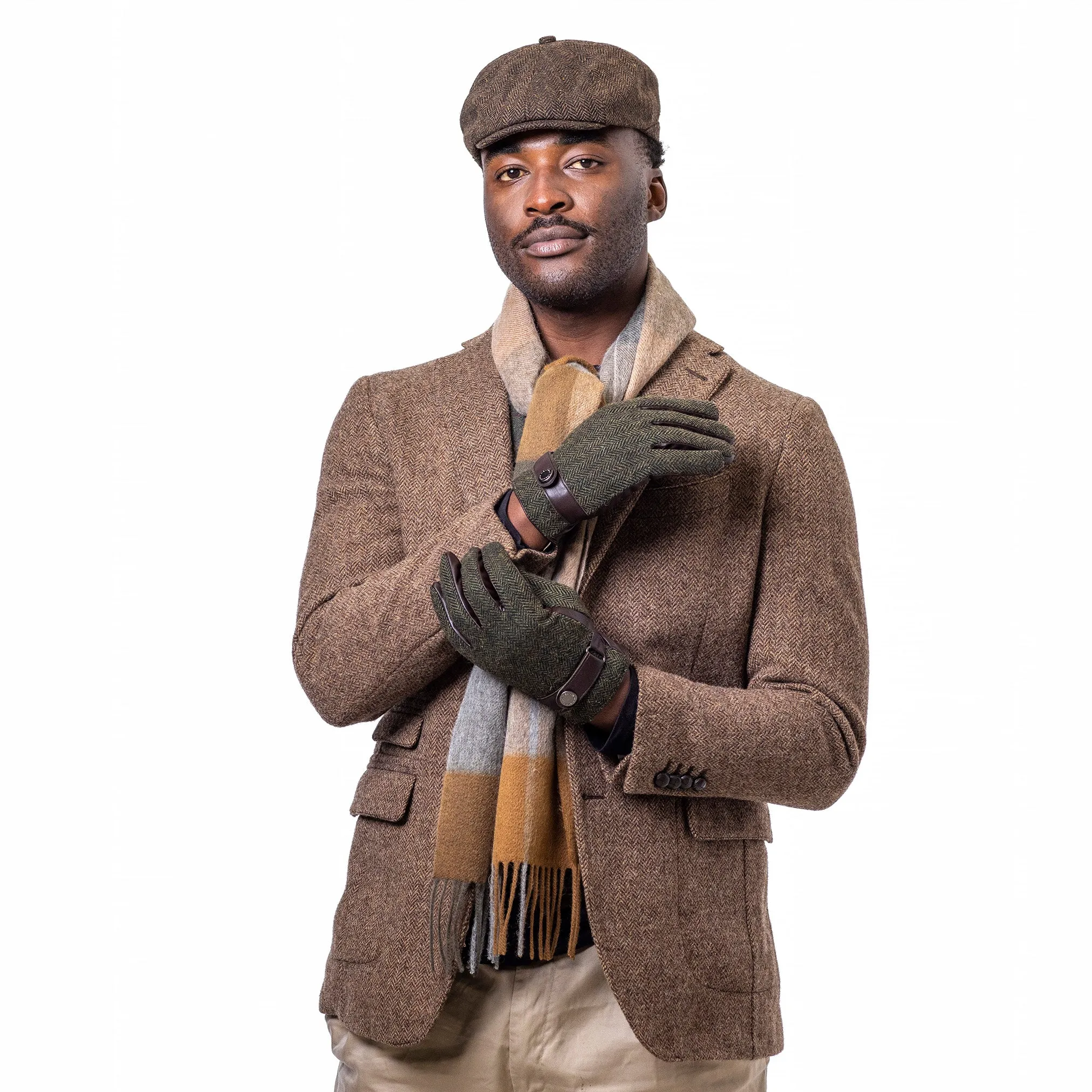 Mens Tweed Stud Gloves