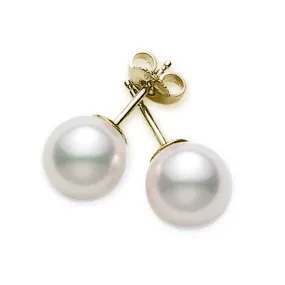 Mikimoto 18K Yellow Gold 7mm Cultured White Pearl Stud Earrings