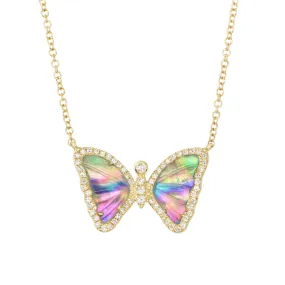 Mini Butterfly Necklace With Diamonds - Midnight Pearl