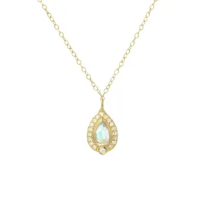 Mini Moonstone Pear Necklace With Diamonds