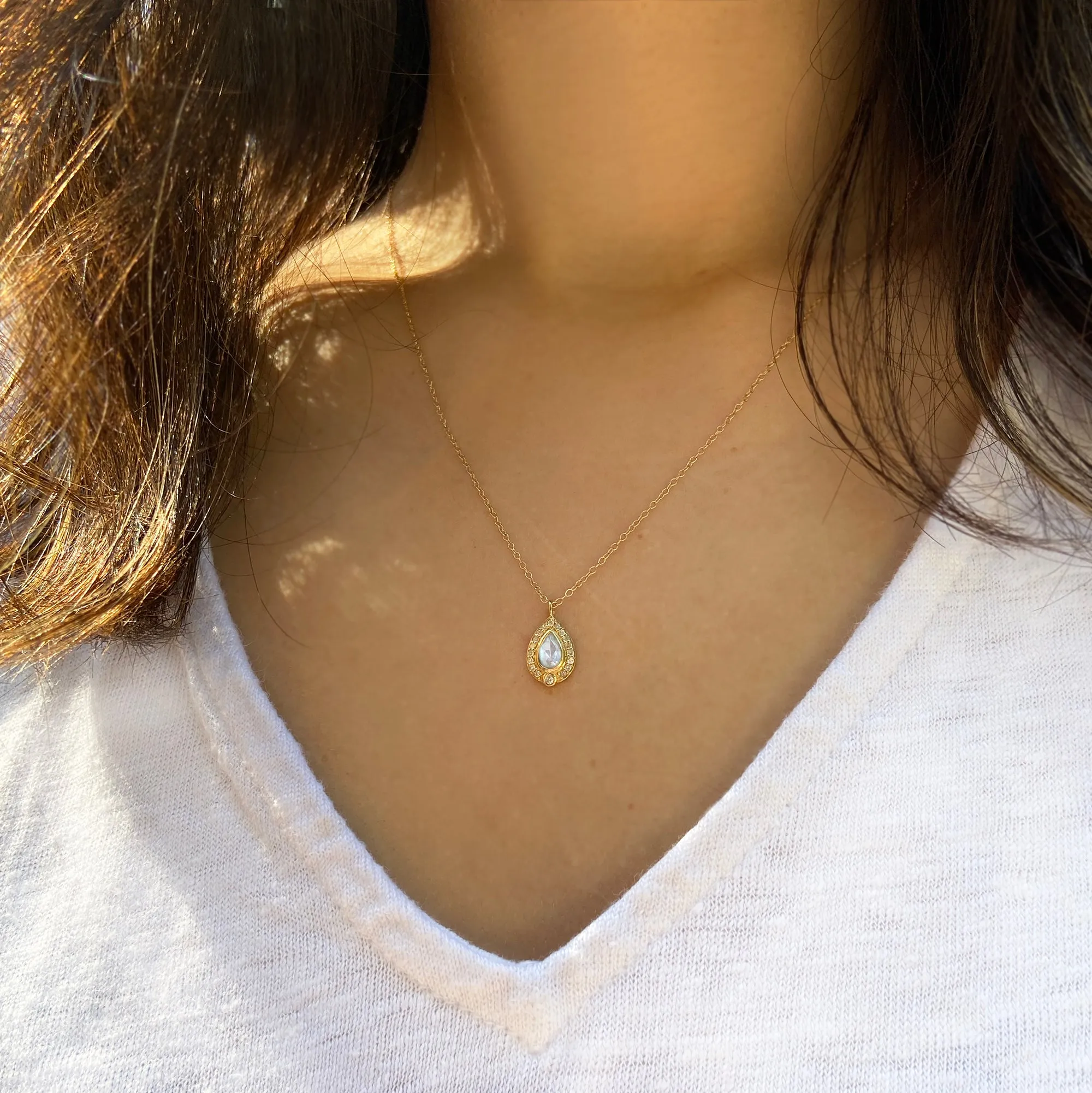 Mini Moonstone Pear Necklace With Diamonds