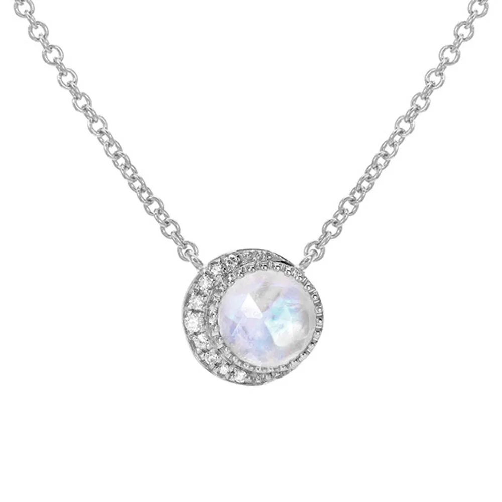 Moon Phase Rainbow Moonstone Necklace