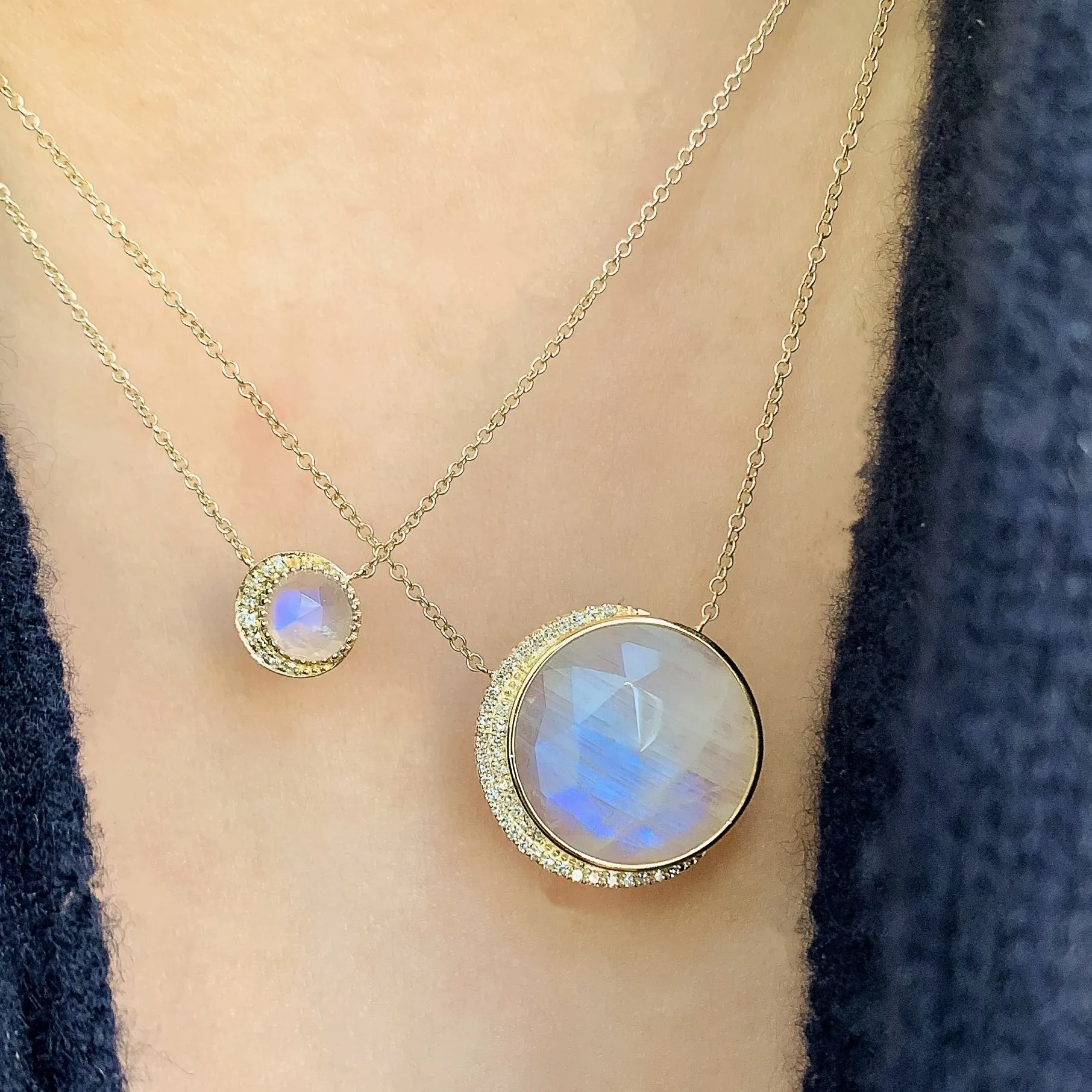 Moon Phase Rainbow Moonstone Necklace