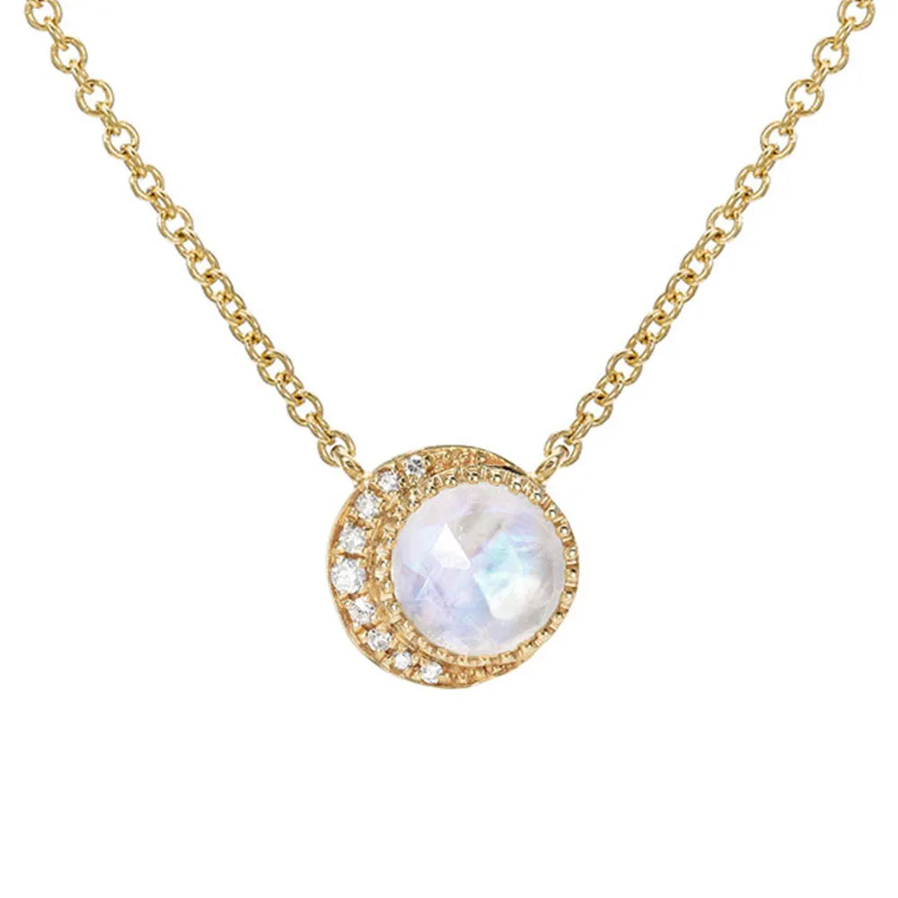 Moon Phase Rainbow Moonstone Necklace