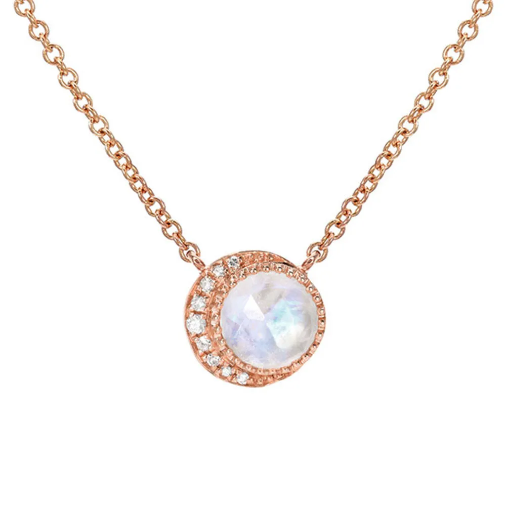 Moon Phase Rainbow Moonstone Necklace