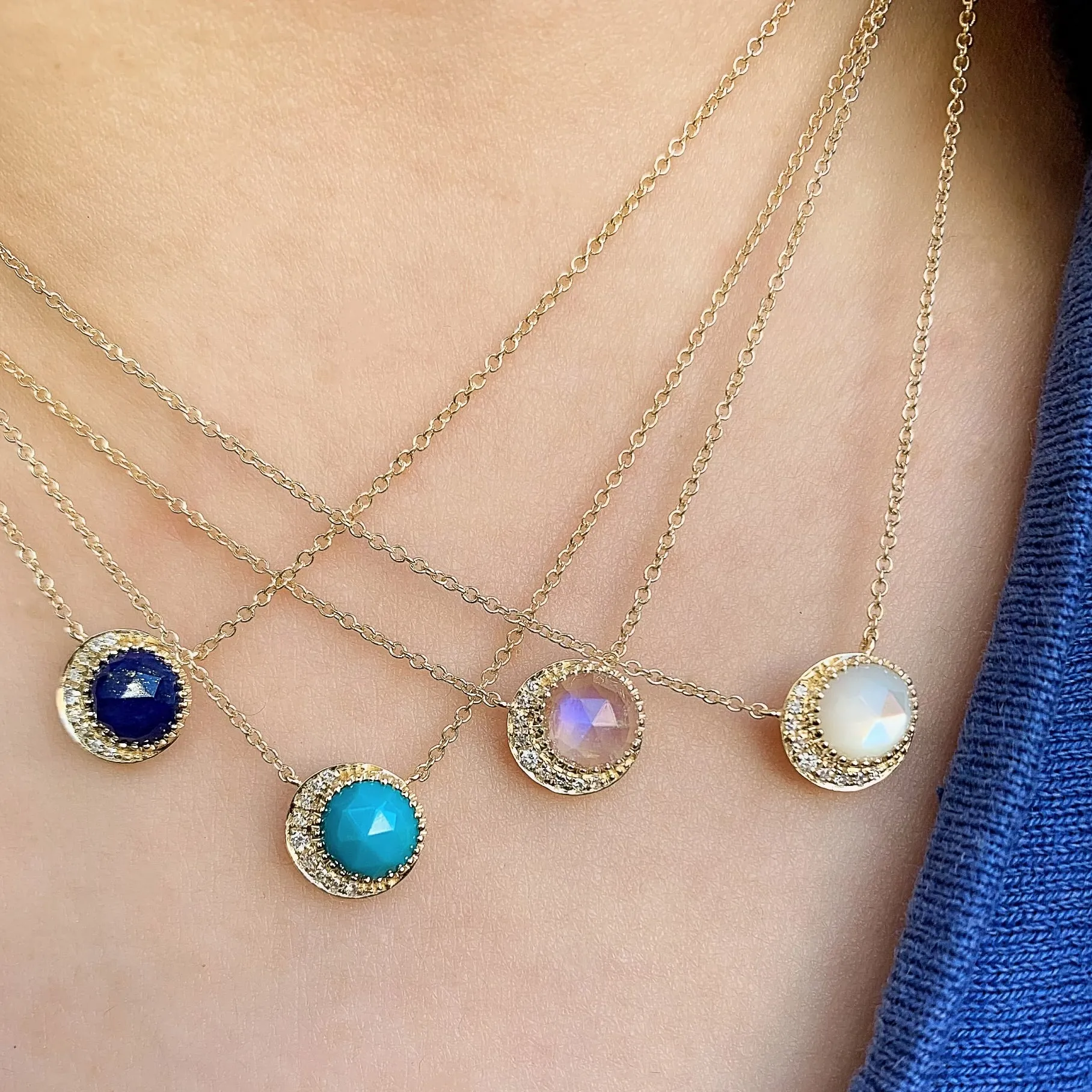 Moon Phase Rainbow Moonstone Necklace