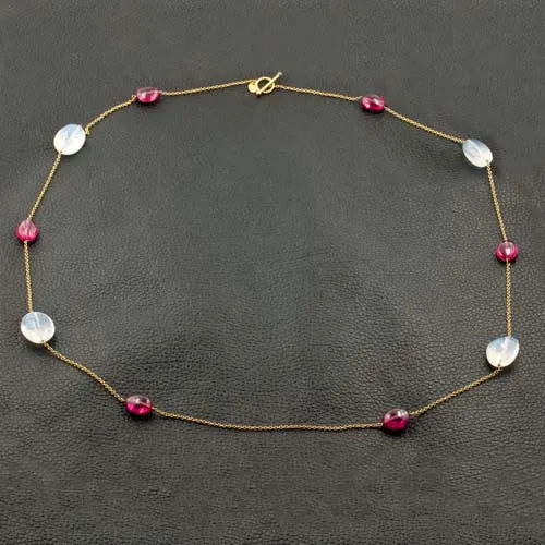 Moonstone & Rubellite Bead Necklace