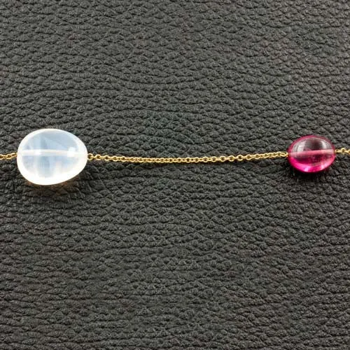 Moonstone & Rubellite Bead Necklace