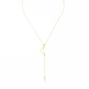 Moonstone and moon Y Necklace