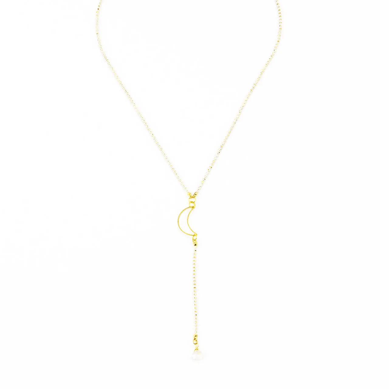 Moonstone and moon Y Necklace