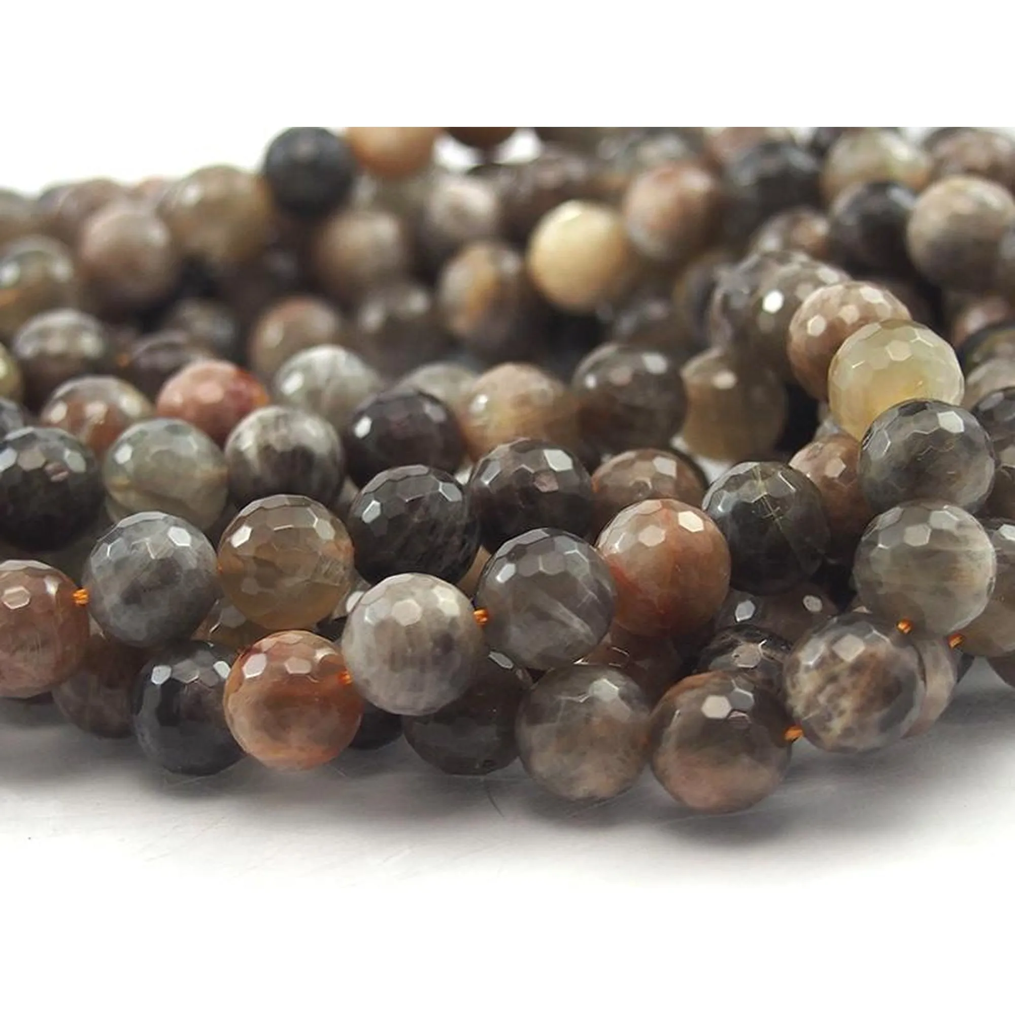 Moonstone Coffee Faceted Round 10mm Strand