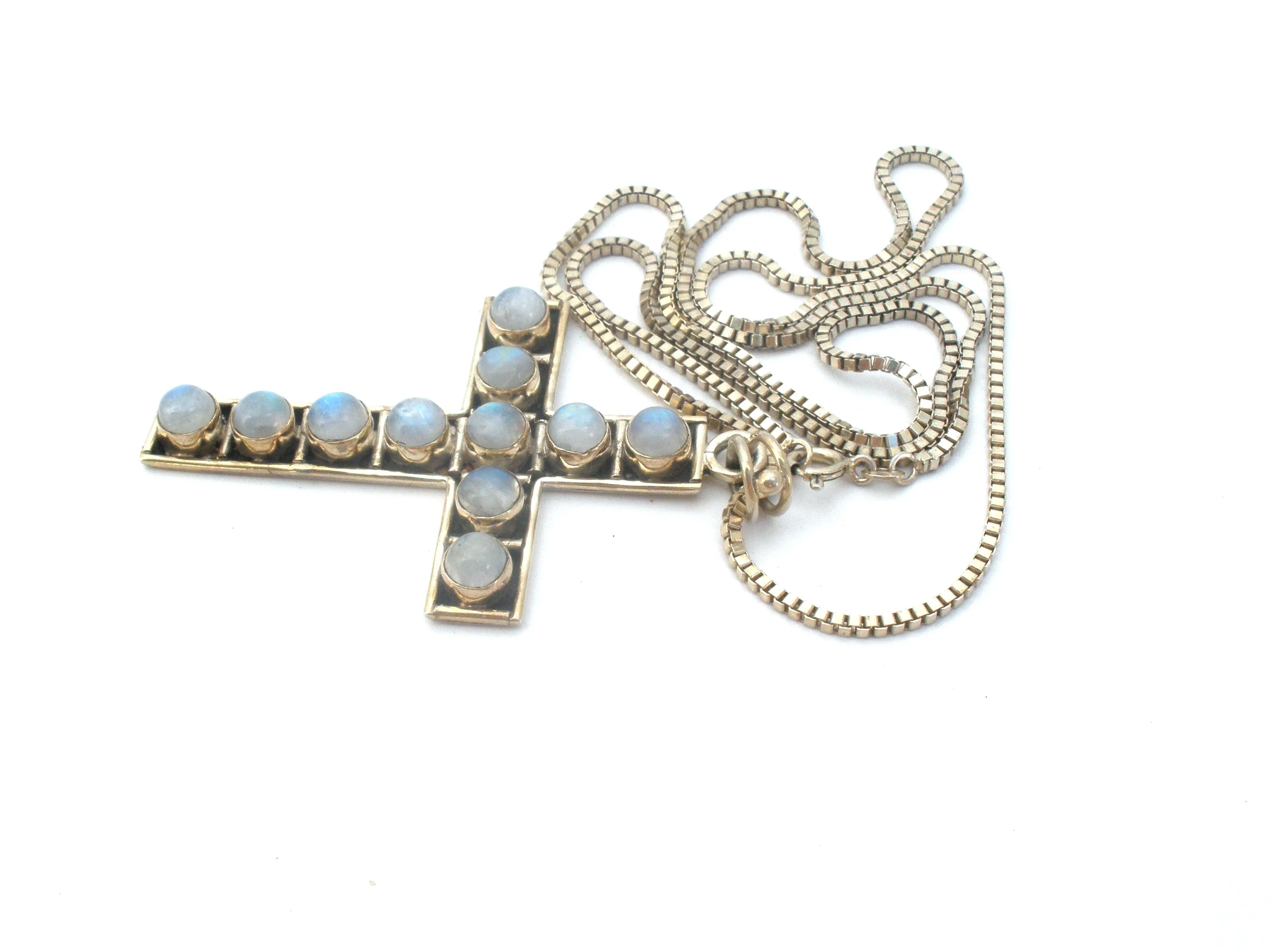 Moonstone Cross Pendant Necklace 24"