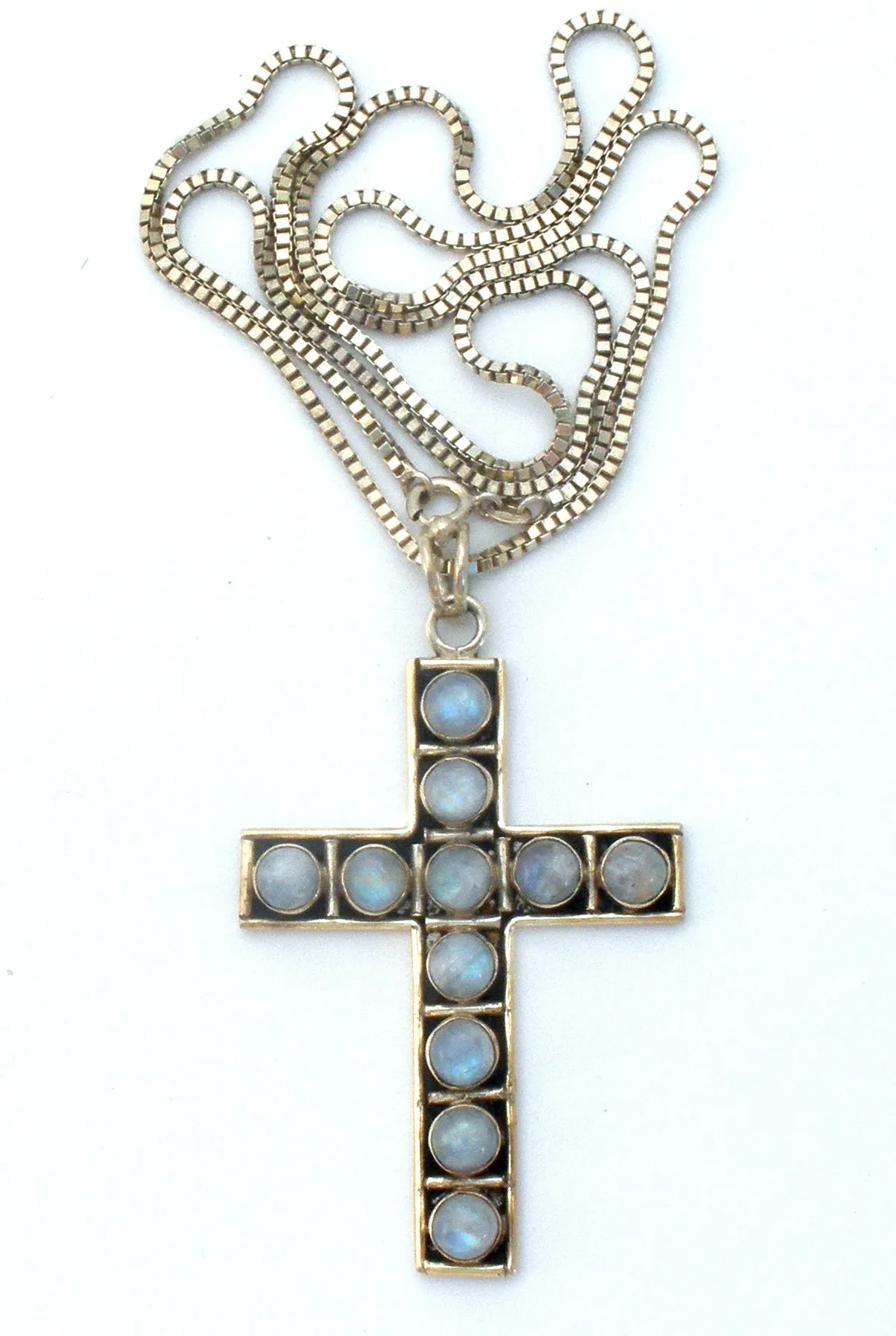 Moonstone Cross Pendant Necklace 24"