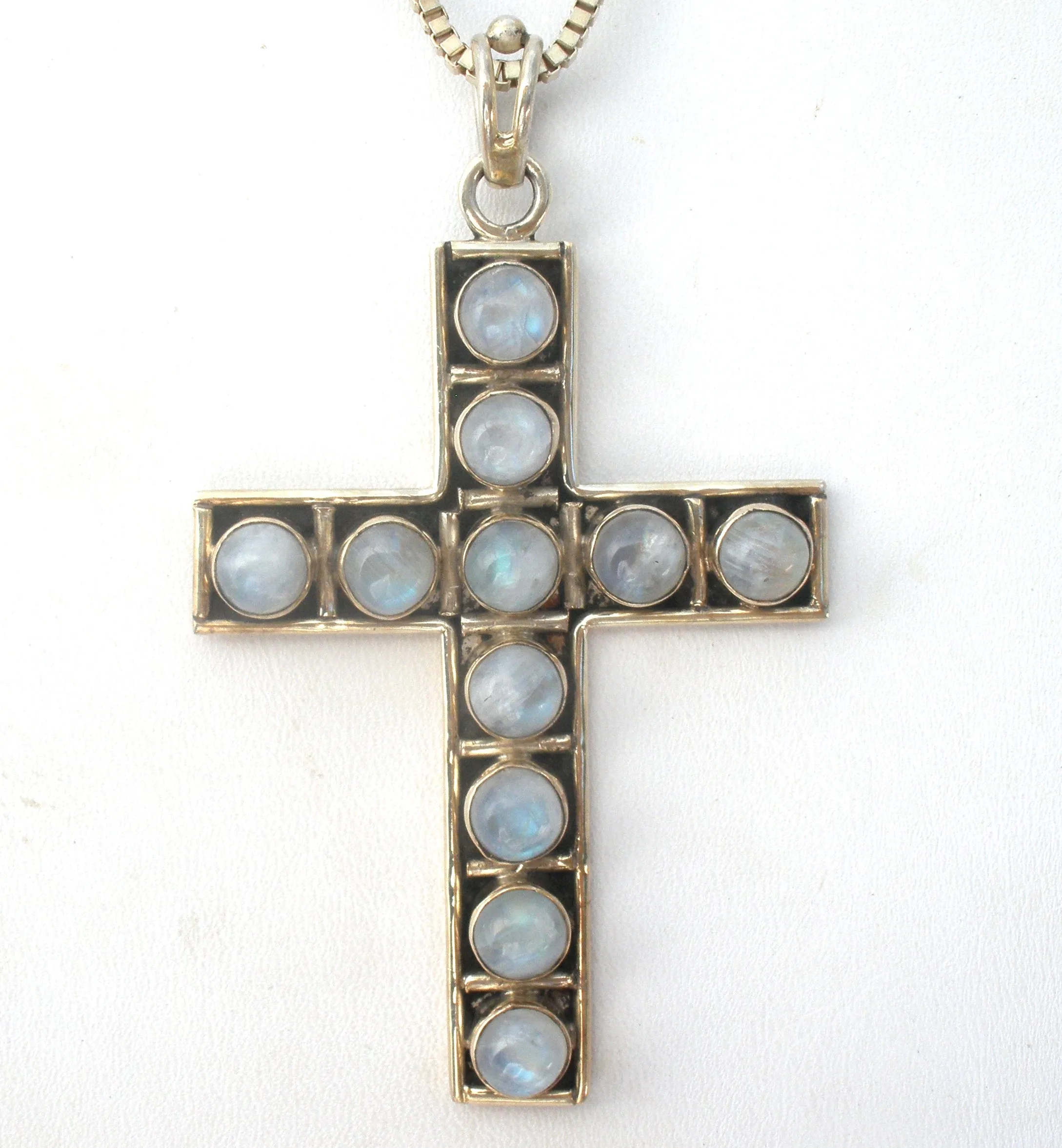 Moonstone Cross Pendant Necklace 24"