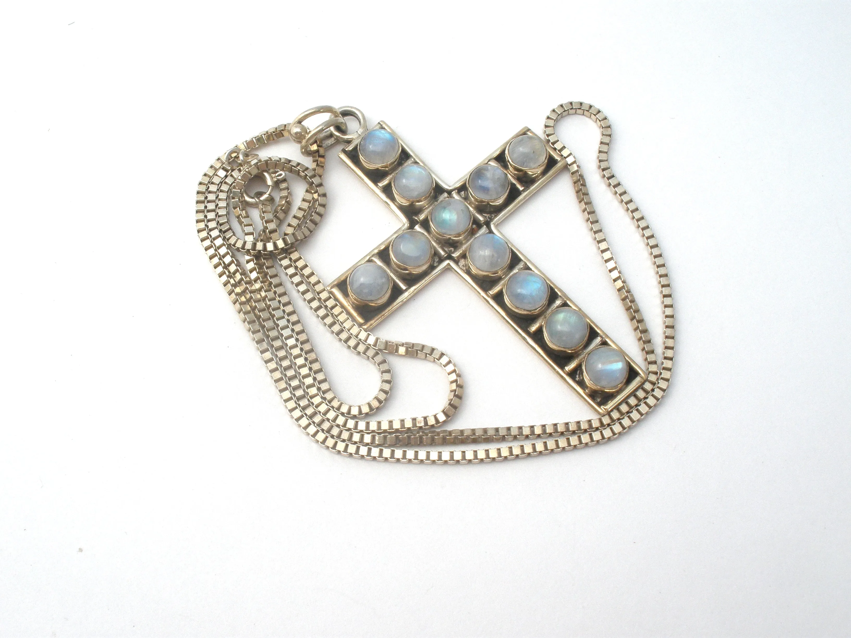 Moonstone Cross Pendant Necklace 24"