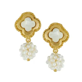 Mother of Pearl Clover with Freshwater Pearl Cluster Earring