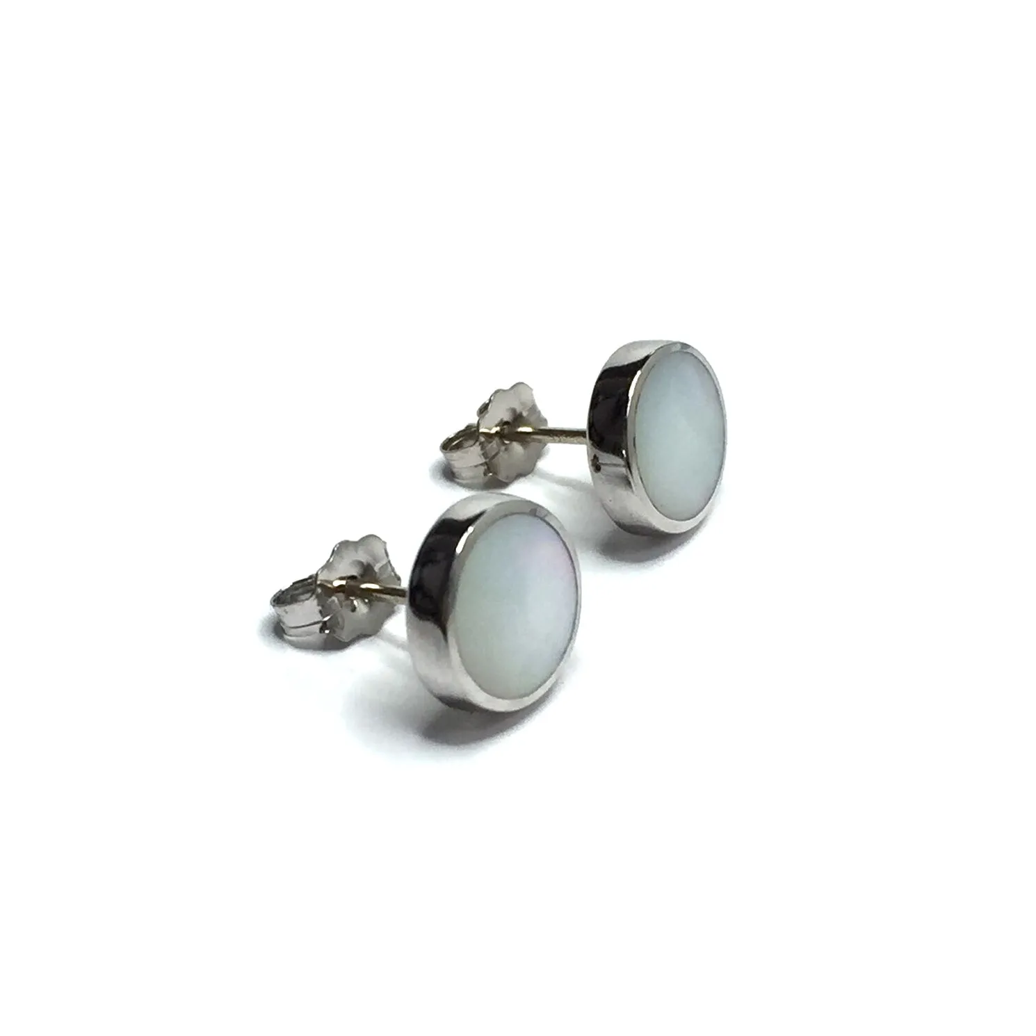 Mother Of Pearl Round Inlaid 9mm Earrings