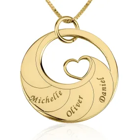 Mother's Heart Necklace with Engraved Names - 24k Gold Plated
