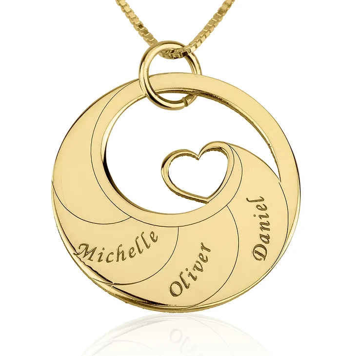 Mother's Heart Necklace with Engraved Names - 24k Gold Plated