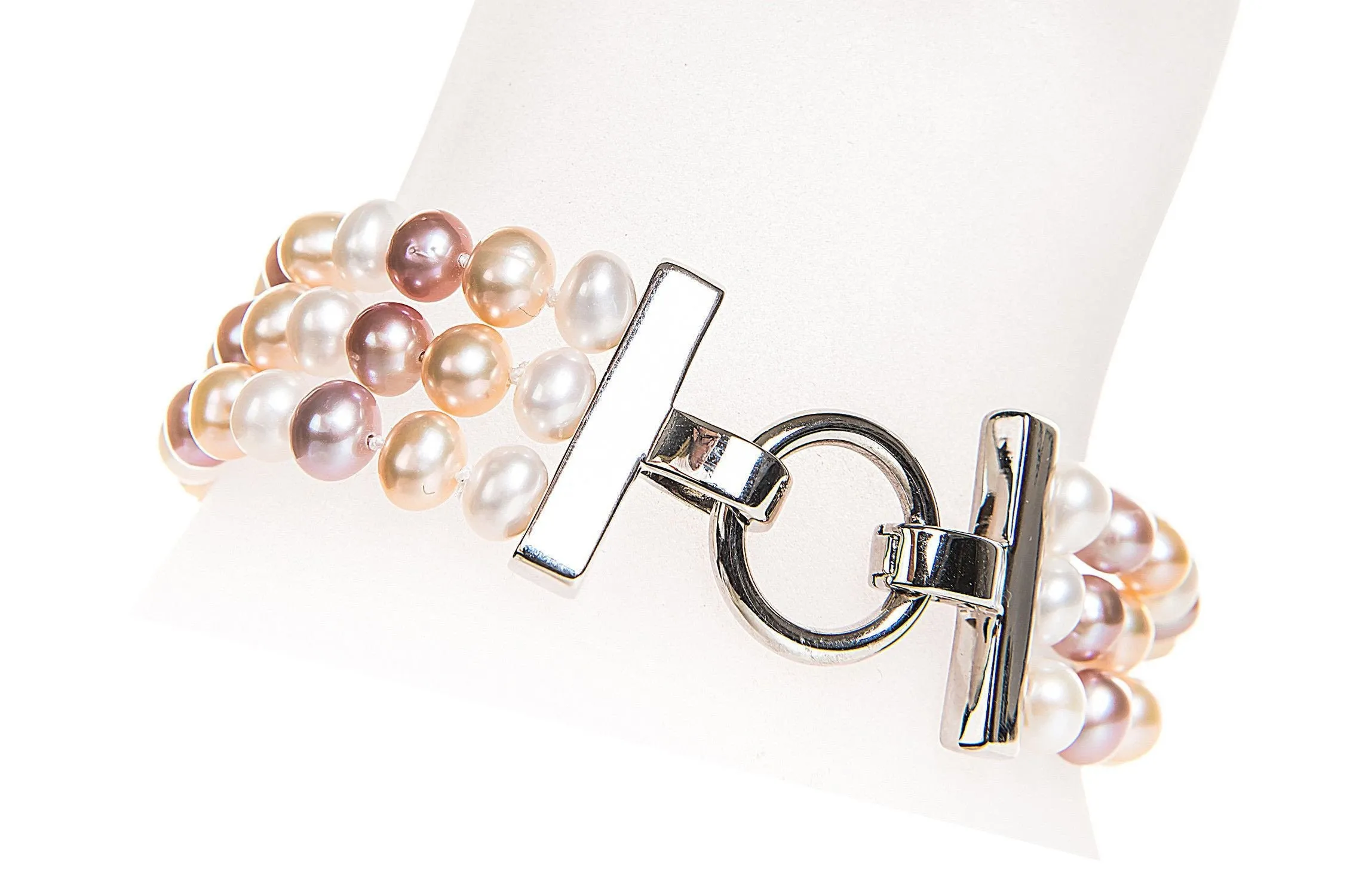 Multi-Color Triple Strand Freshwater Pearl Bracelet 6-7mm