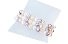 Multi-Color Triple Strand Freshwater Pearl Bracelet 6-7mm