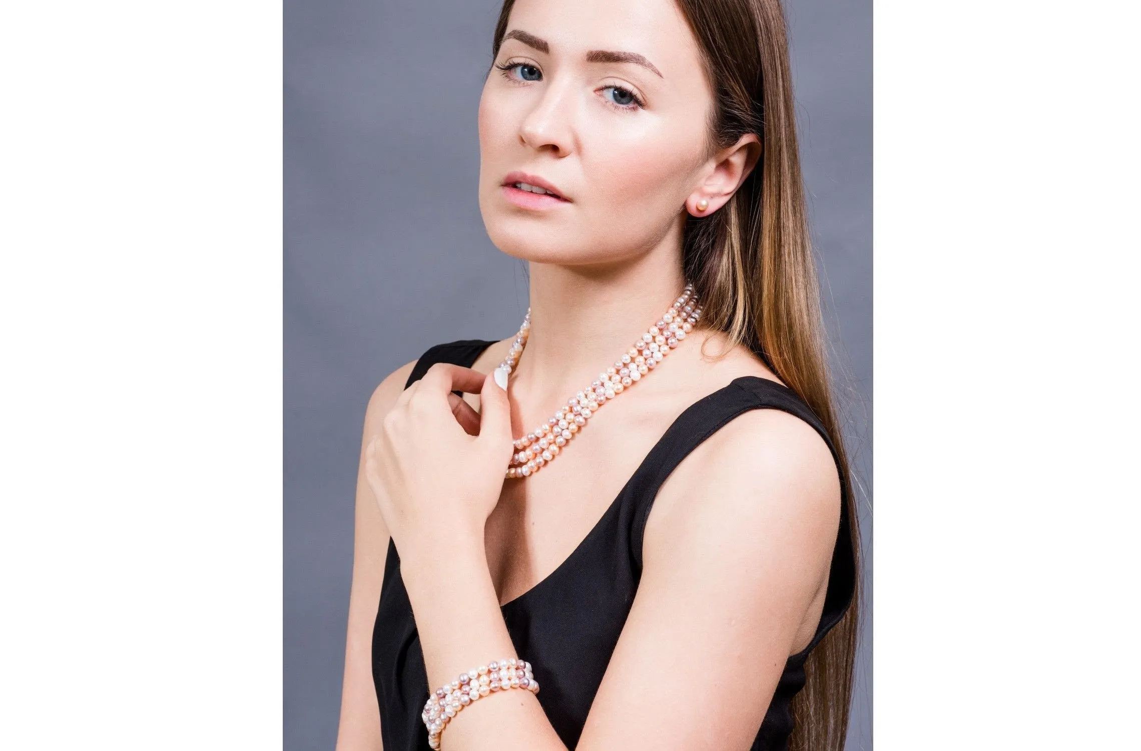 Multi-Color Triple Strand Freshwater Pearl Bracelet 6-7mm