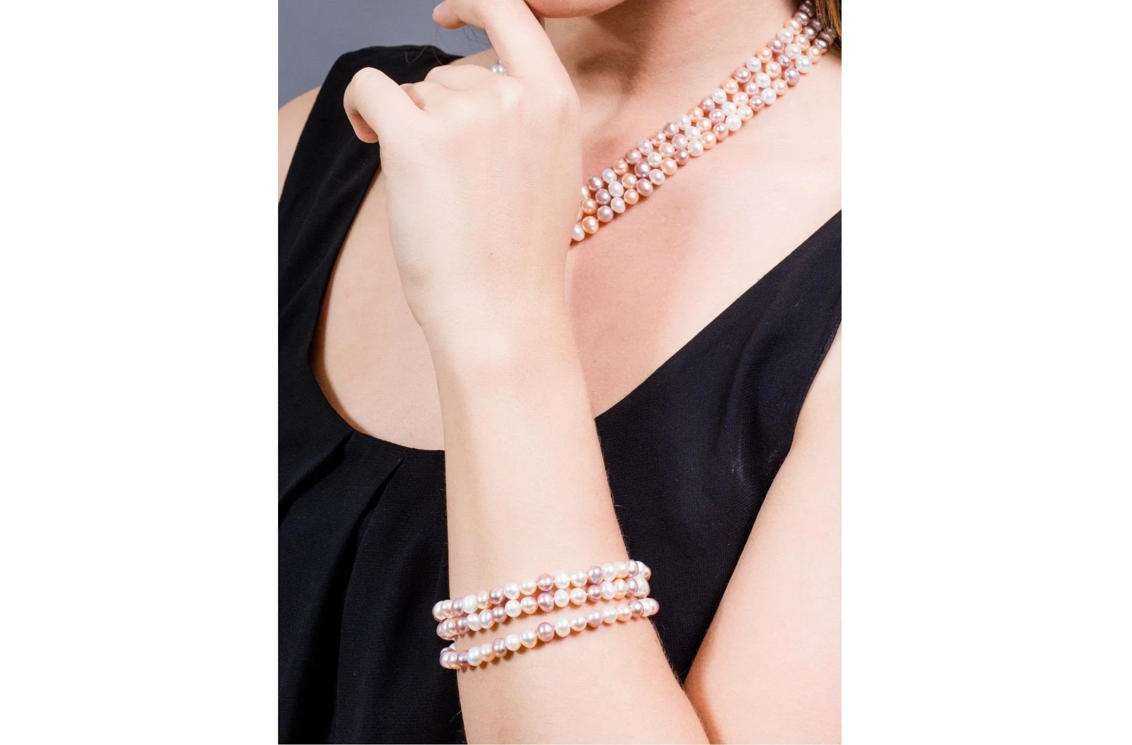 Multi-Color Triple Strand Freshwater Pearl Bracelet 6-7mm